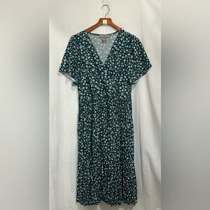 Lark + Grey - Green Midi Dress With White Floral Pattern
